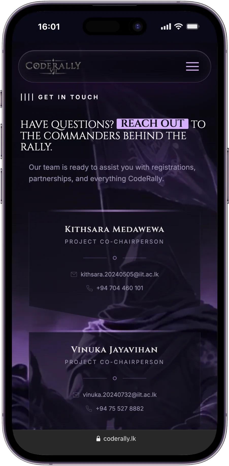 Contact cards on mobile