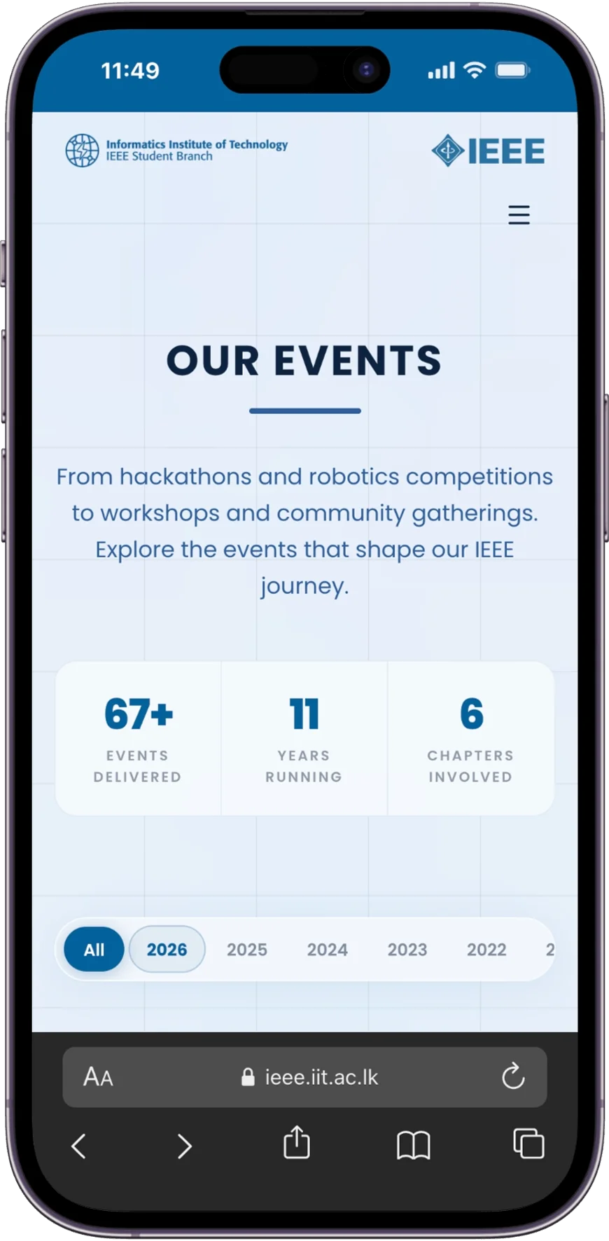Events overview with year filters