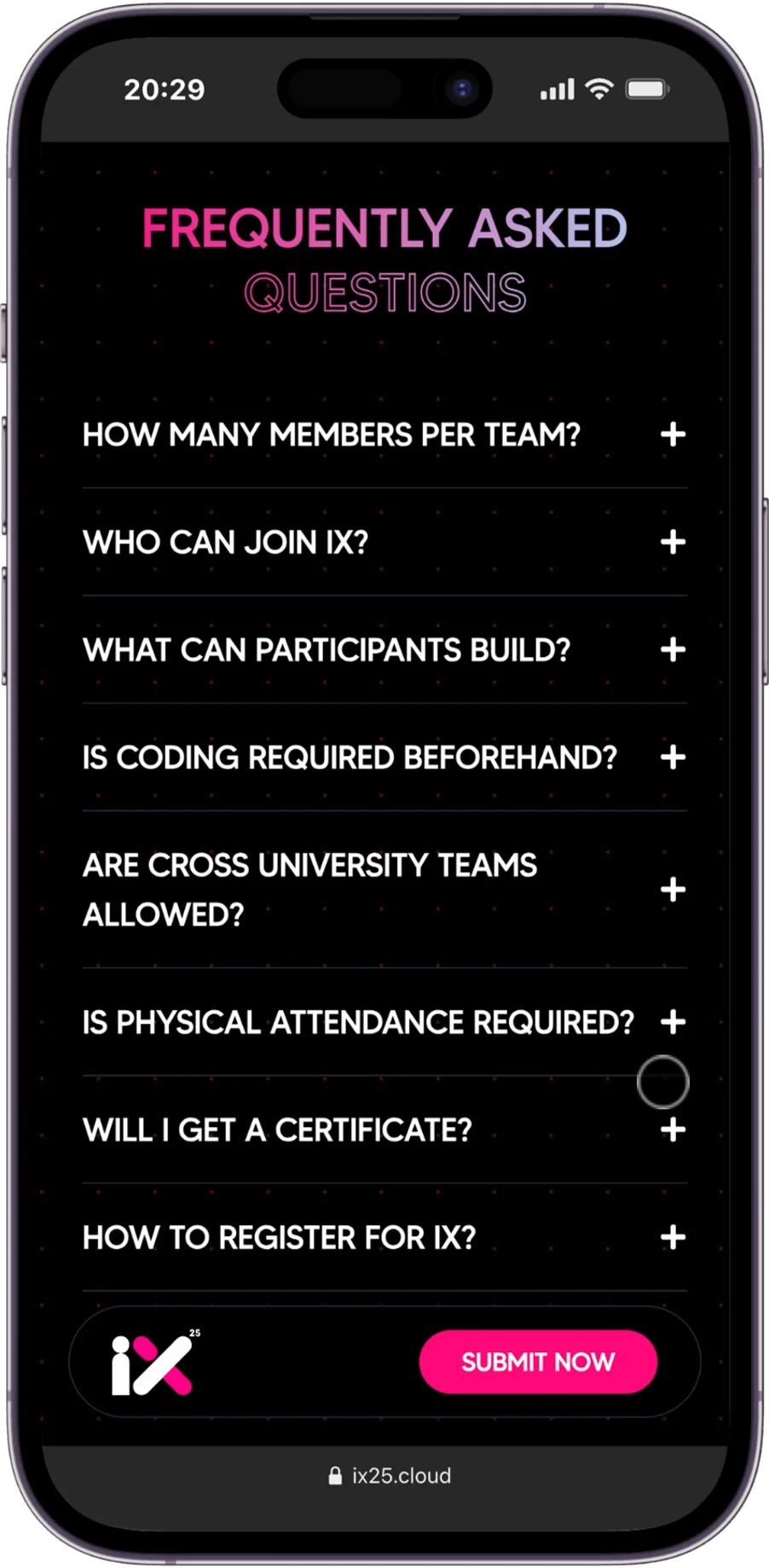 FAQ accordion on mobile