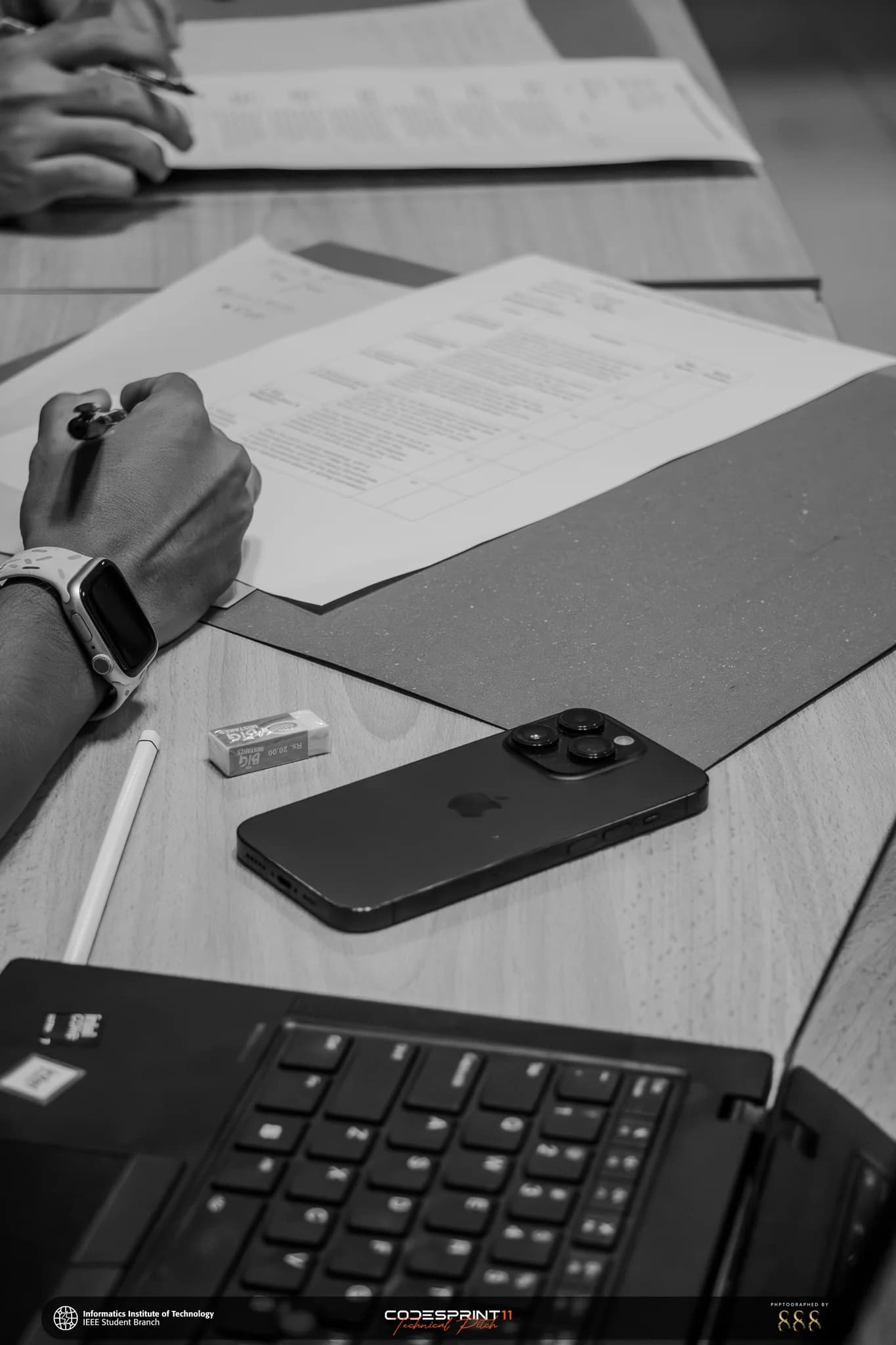 Technical Pitch Day score sheets and working desk
