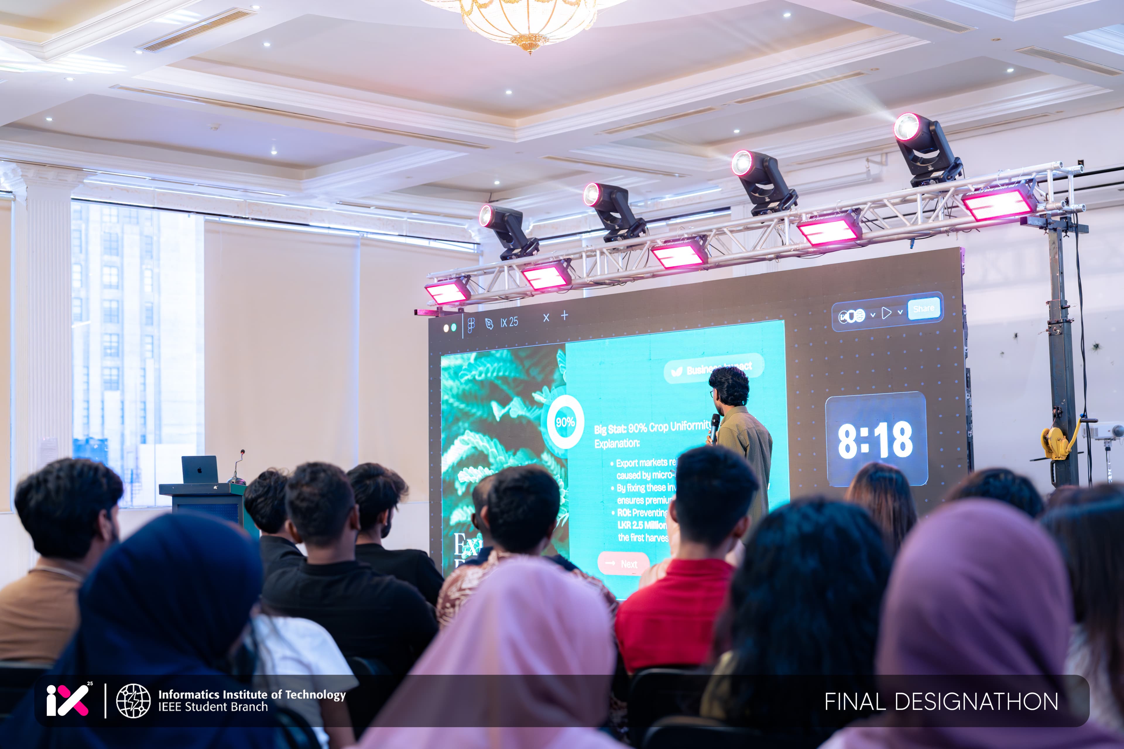 A team pitching on stage at the IX 25 Final Designathon